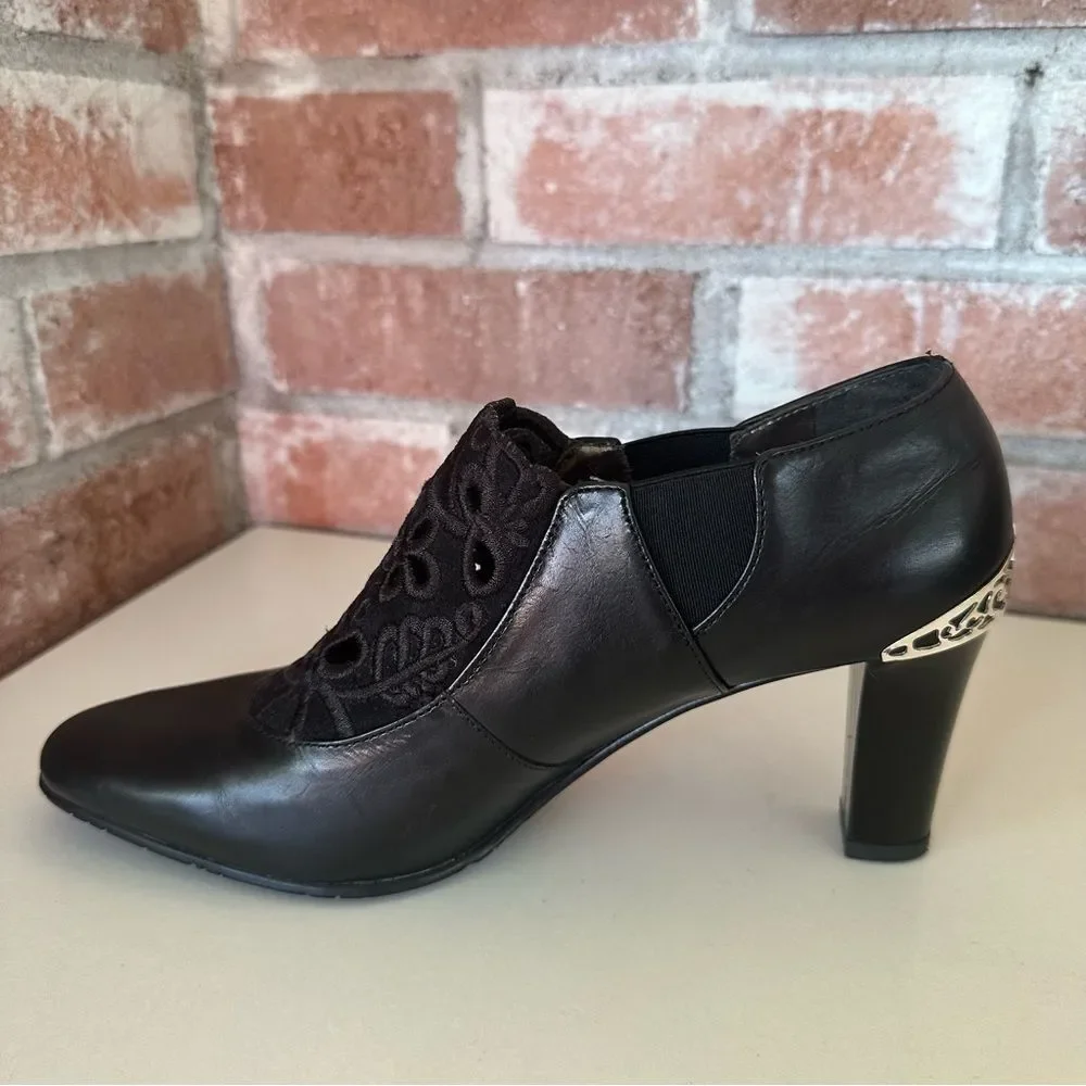 Brighton Rand Booties Heels Metal Witchy Vintage Women’s 6.5 Black Dark Academia